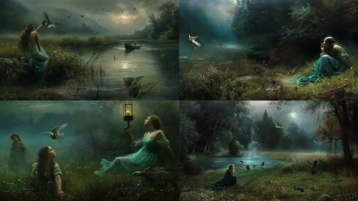 Ethereal Twilight Serenity: A Meld of Romanticism and Fantasy - Midjourney sref style