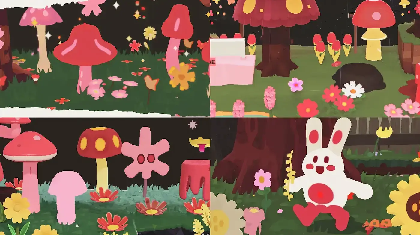 Whimsical and Colorful Fantasy Landscape with Playful Characters - Midjourney sref style