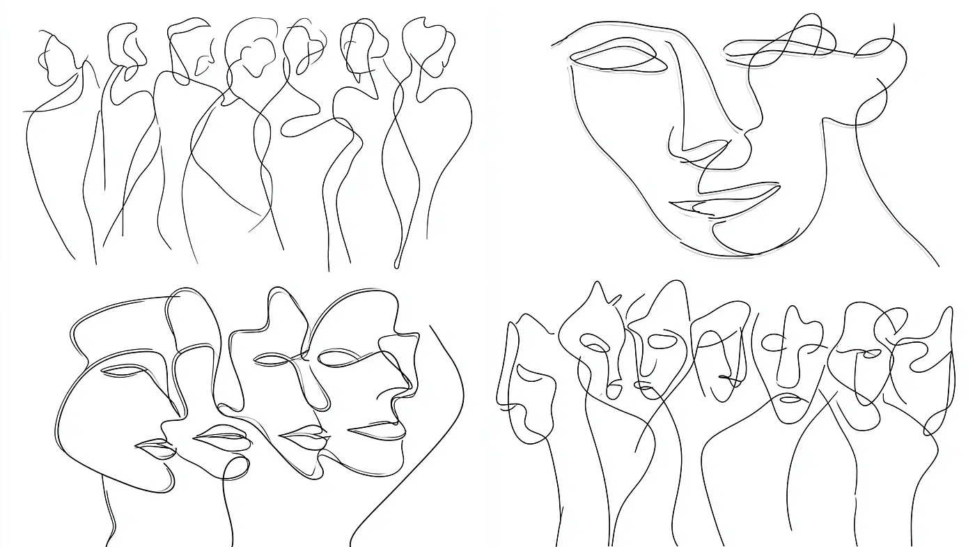 Minimalist and fluid line art expressing human forms and emotions - Midjourney sref style