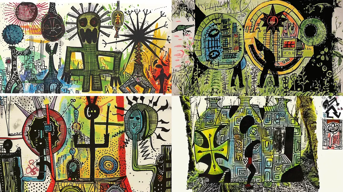 Bold and Abstract Expressionism with a Playful Vibe - Midjourney sref style