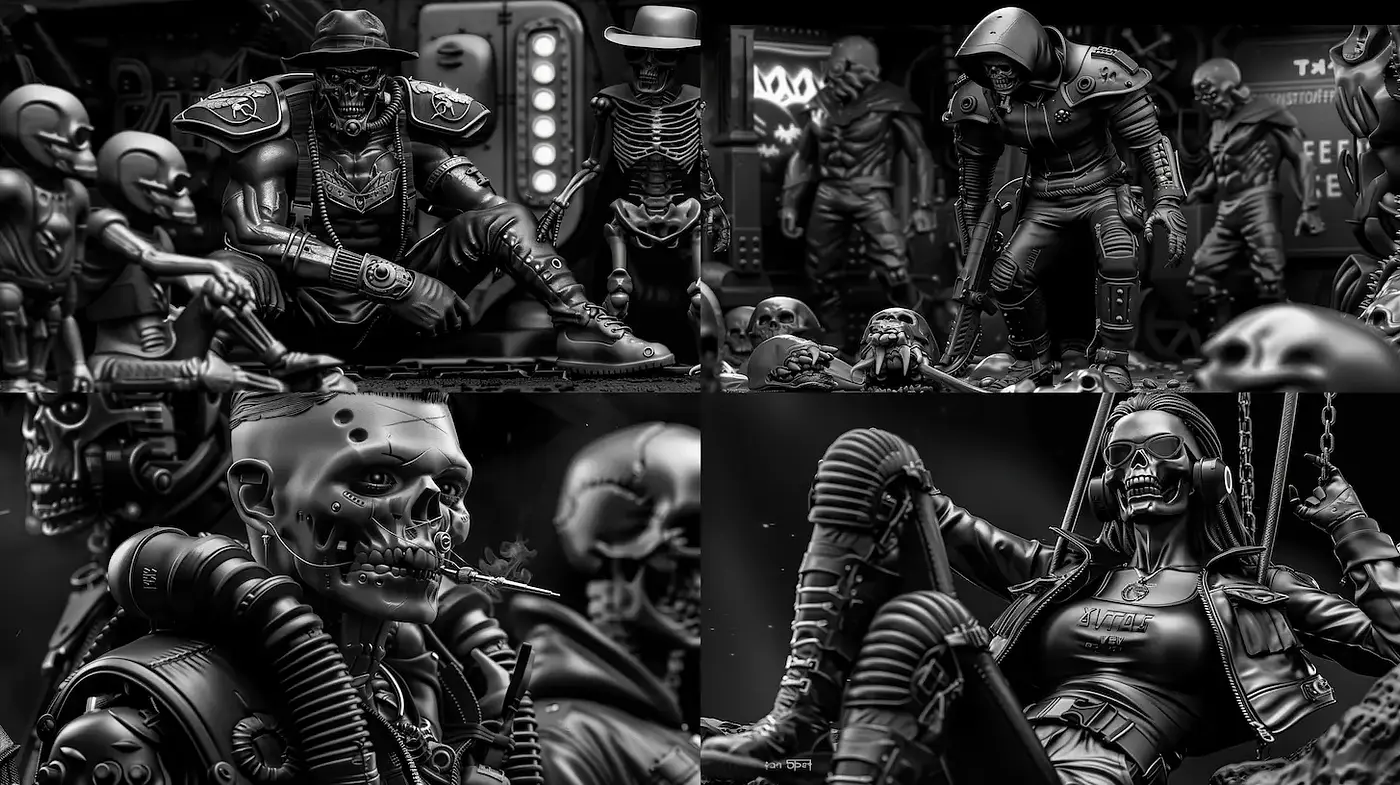 Futuristic Noir with Gritty Mechanical Elements - Midjourney sref style