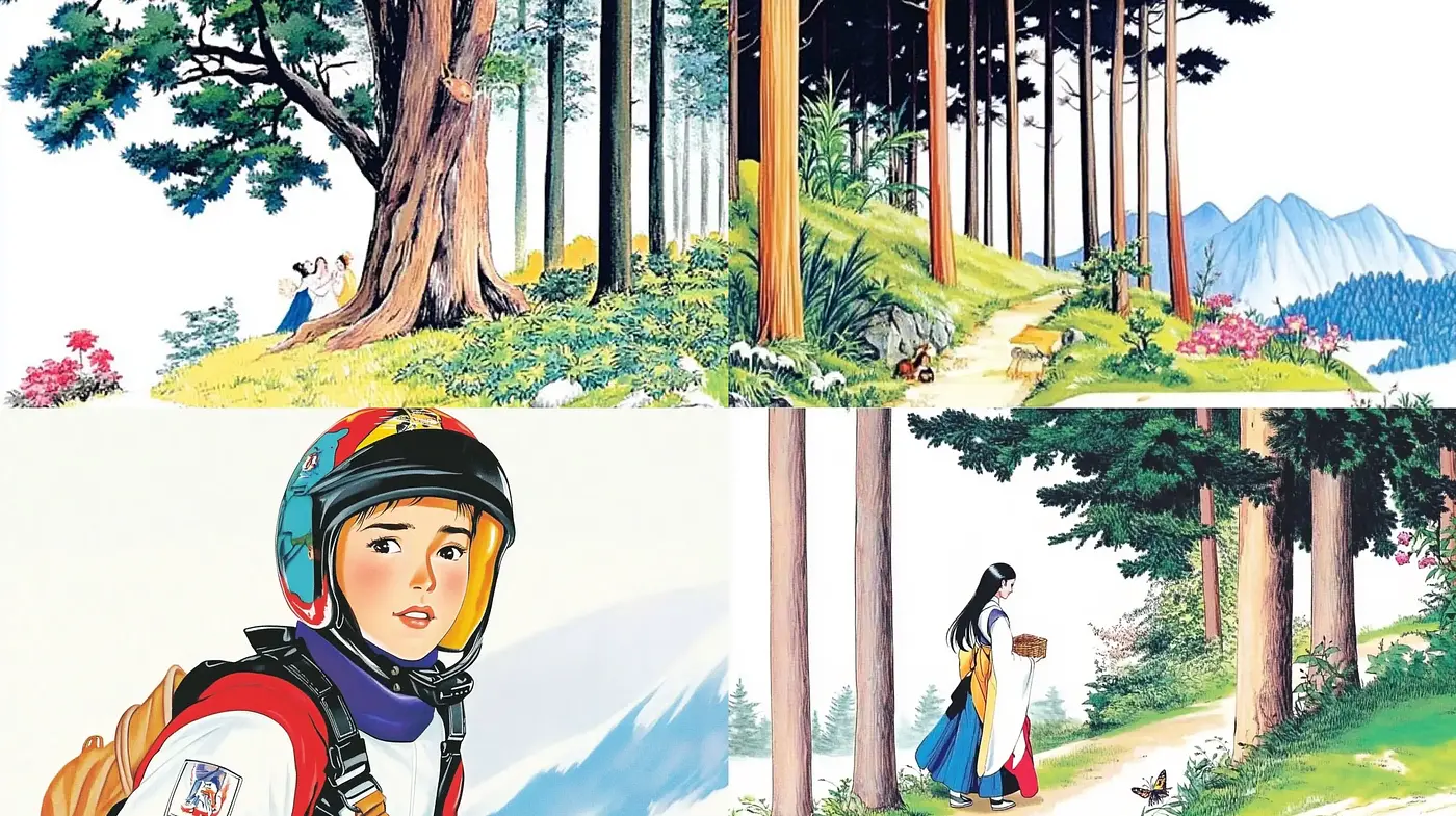 Serene Pastoral Vistas: A Fusion of Anime Elegance and Lush Landscapes - Midjourney sref style