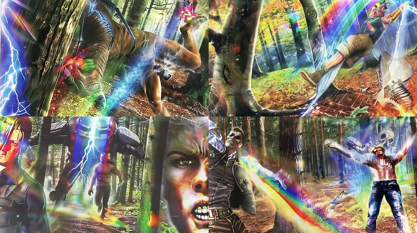 Dynamic Fantasia of Chromatic Energies in a Forest Setting - Midjourney sref style