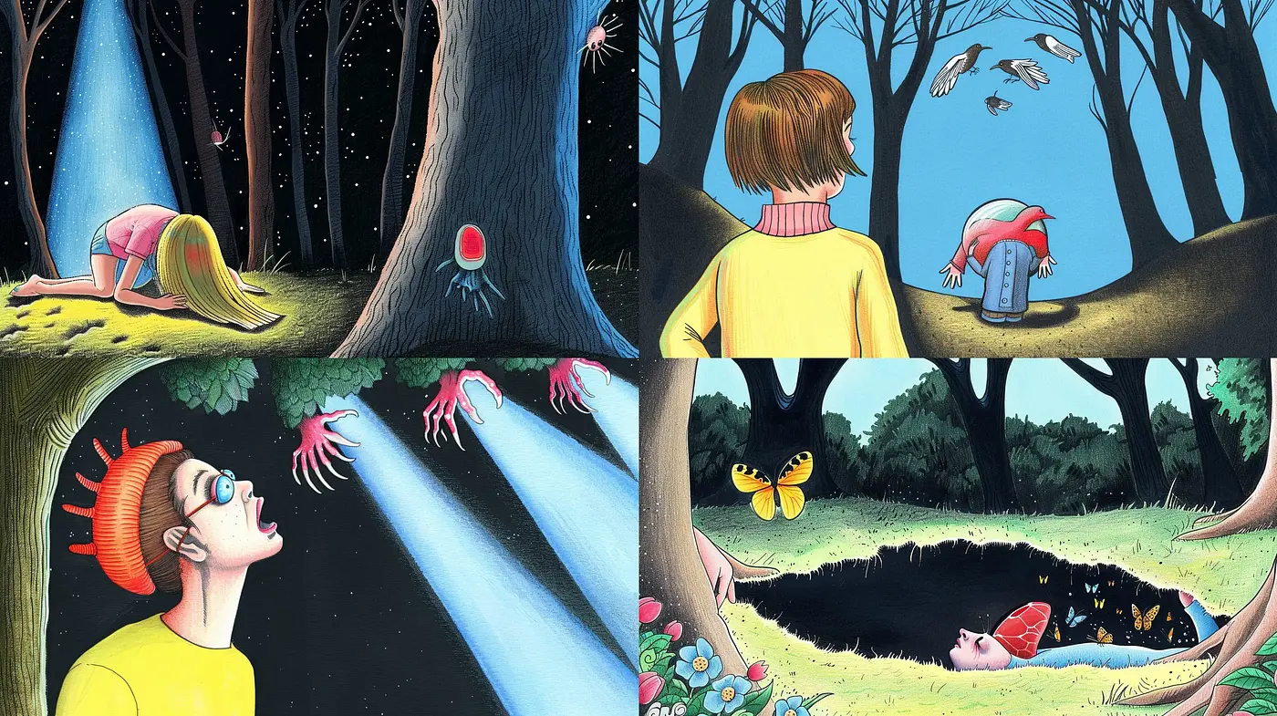 Surrealist Storybook Dreamscapes with a Vibrant, Whimsical Edge - Midjourney sref style