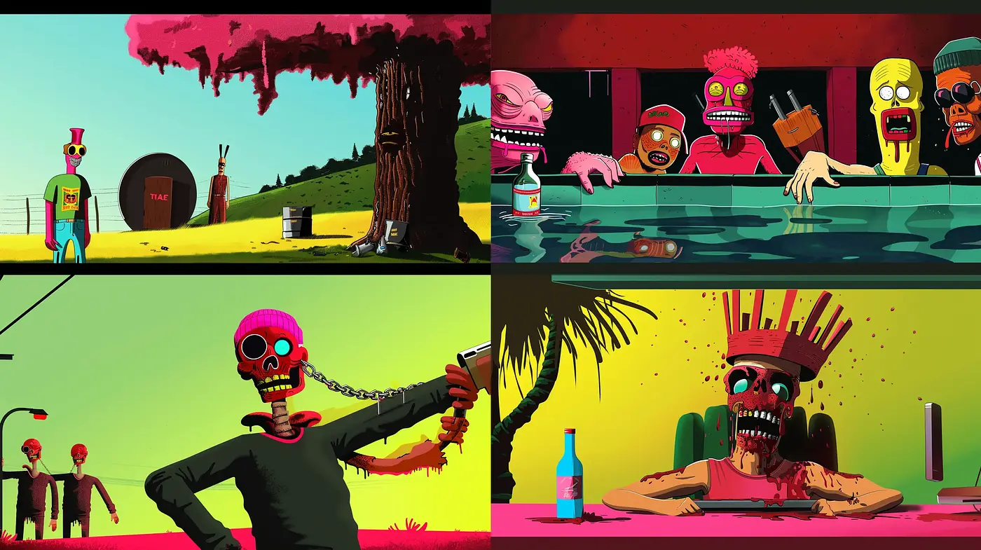 Surreal Pop Art Horror with Vibrant Tonalities - Midjourney sref style