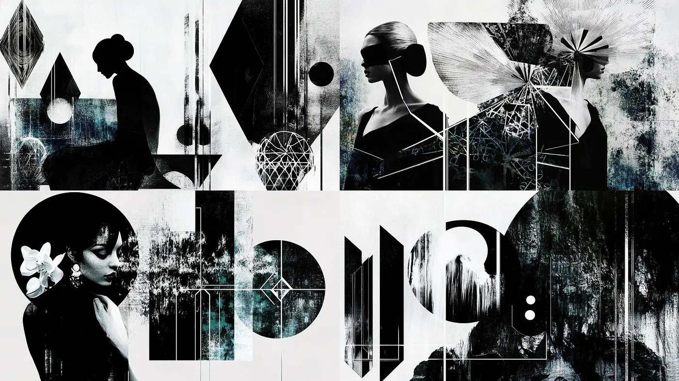Monochromatic Fusion of Abstract and Figurative Art Elements - Midjourney sref style