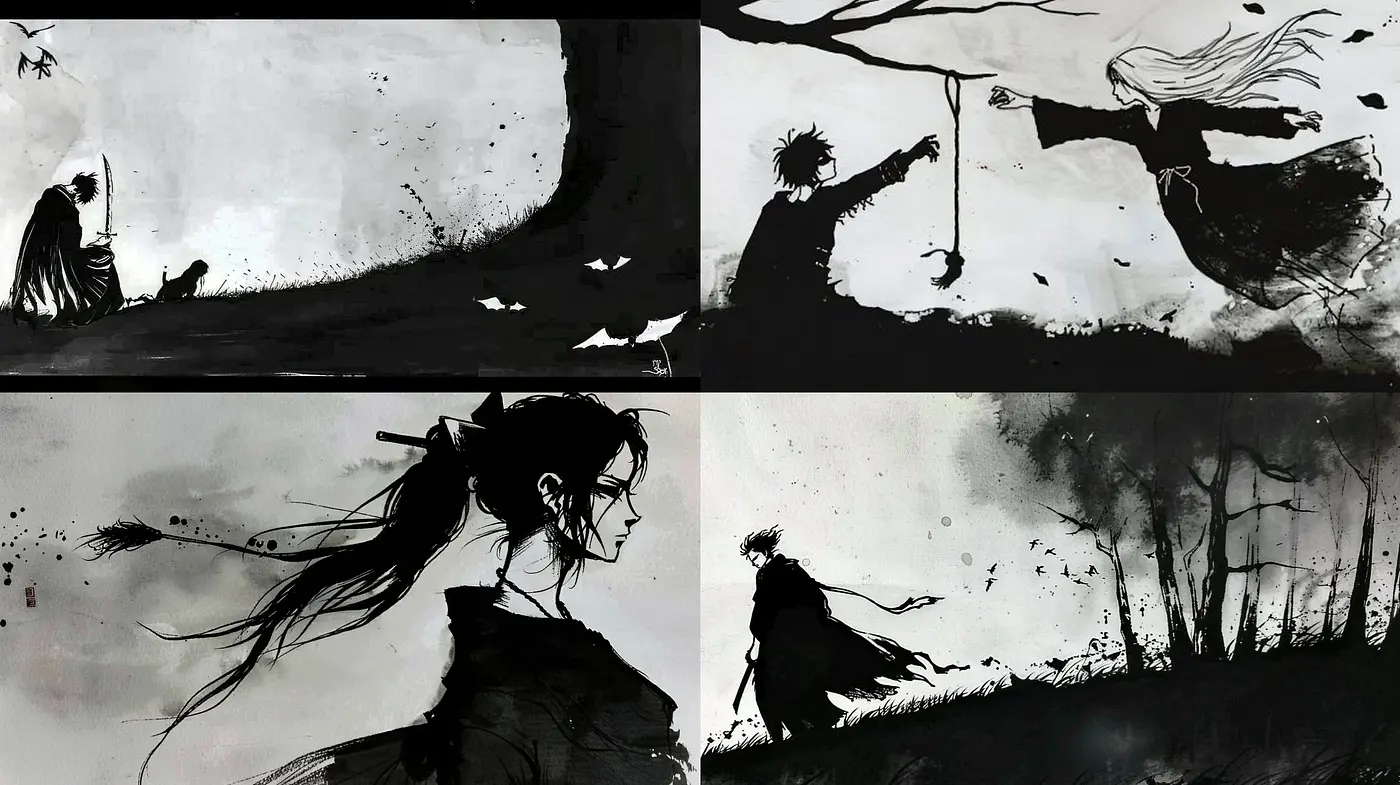 Monochromatic Whisperings: A Symphony in Ink and Contrast - Midjourney sref style
