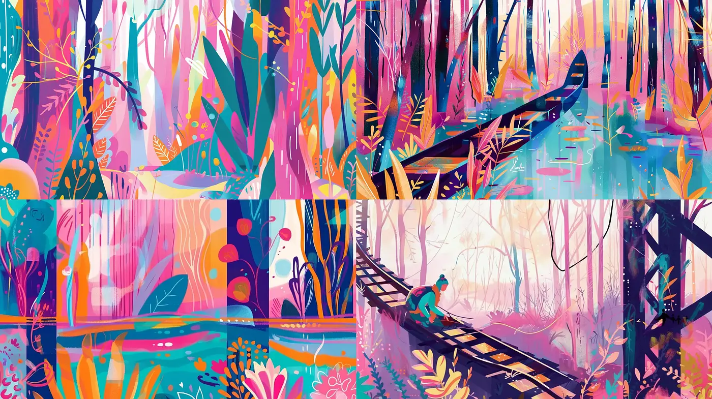Enchanted Chromatic Wilderness: A Symphony of Abstract Nature - Midjourney sref style