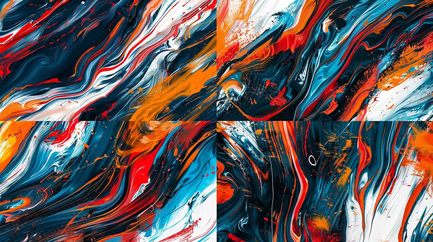 Dynamic Abstract Expressionism with Vivid Swirls and Contrasting Textures - Midjourney sref style