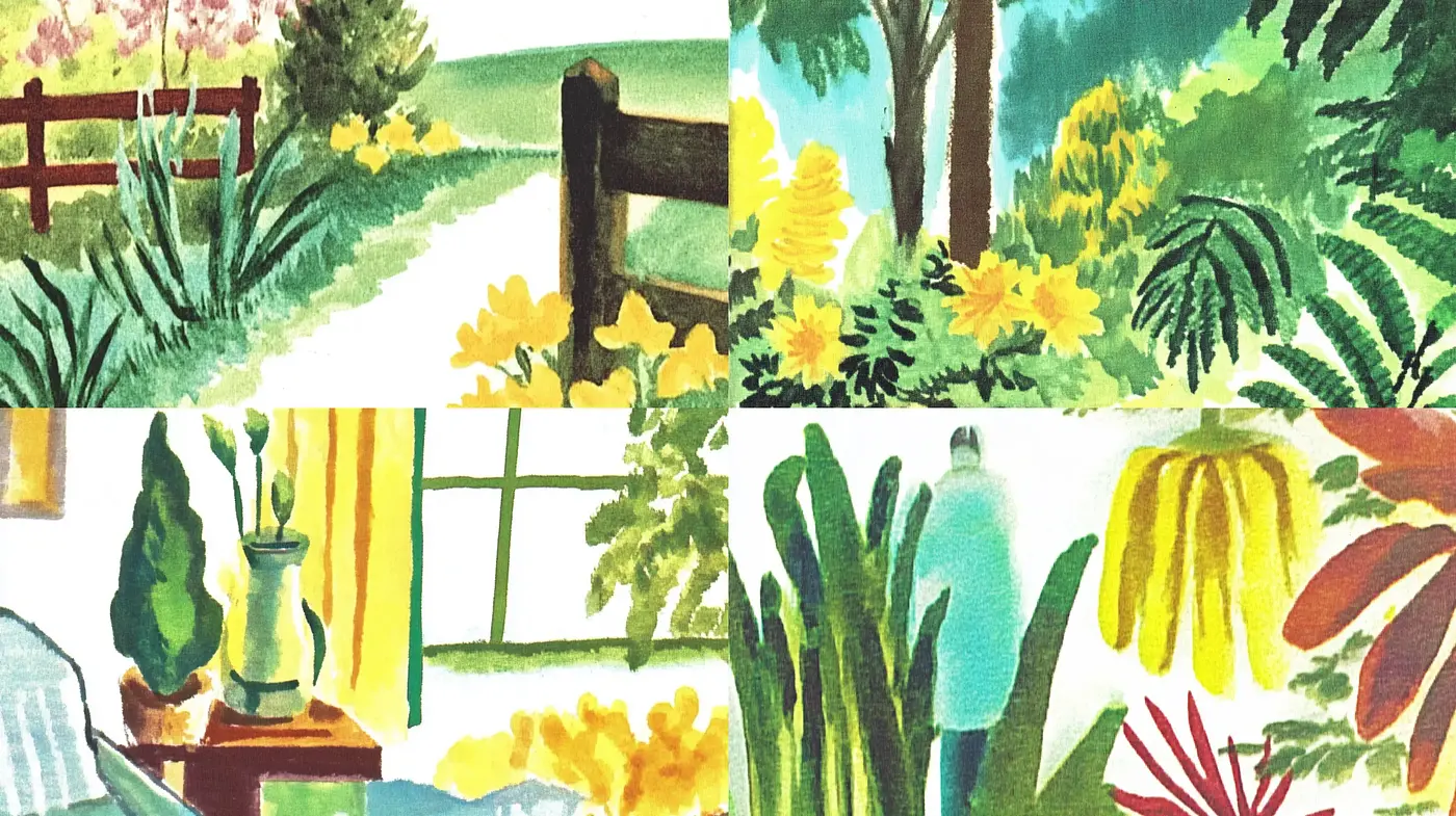 Lush Garden Dreamscape in Watercolor - Midjourney sref style