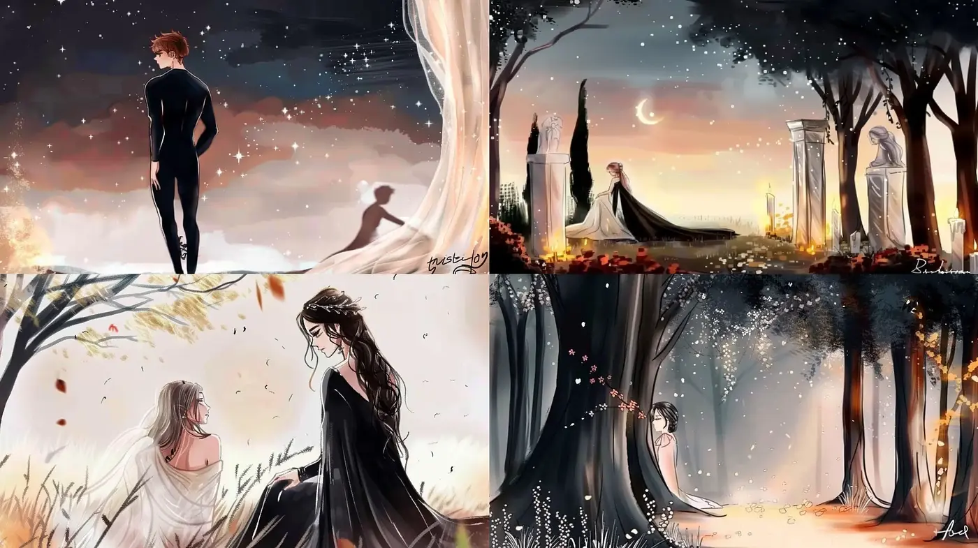 Enchanted Twilight Elegance: A Symphony of Romantic Hues and Whimsical Shades - Midjourney sref style
