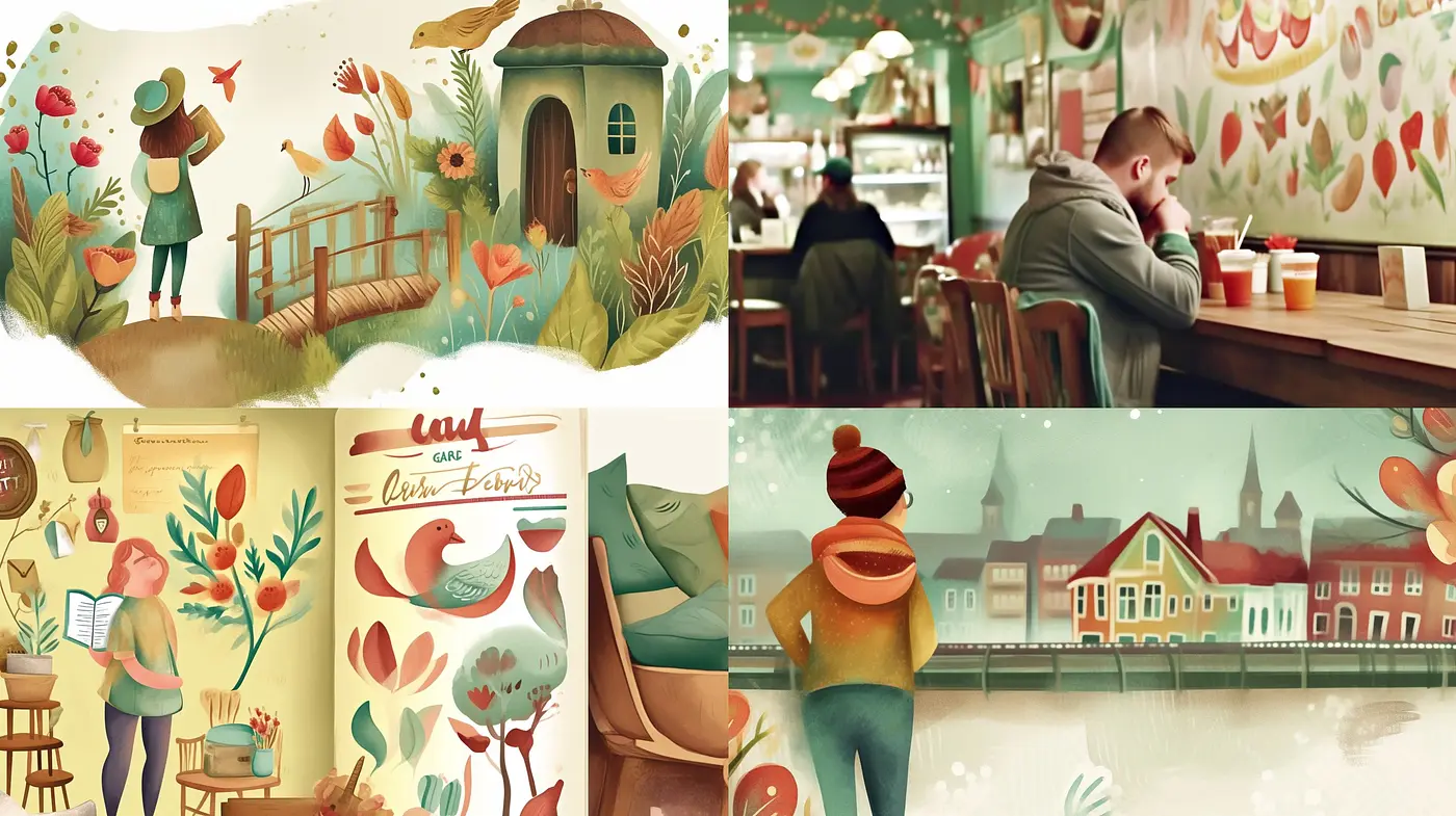 Whimsical Storybook Illustration with a Cozy, Pastel-Toned Charm - Midjourney sref style