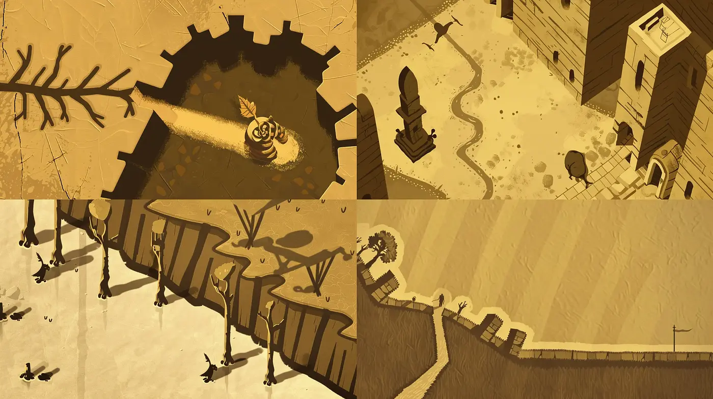 Monochromatic Sepia-toned Shadowplay Vignettes - Midjourney sref style