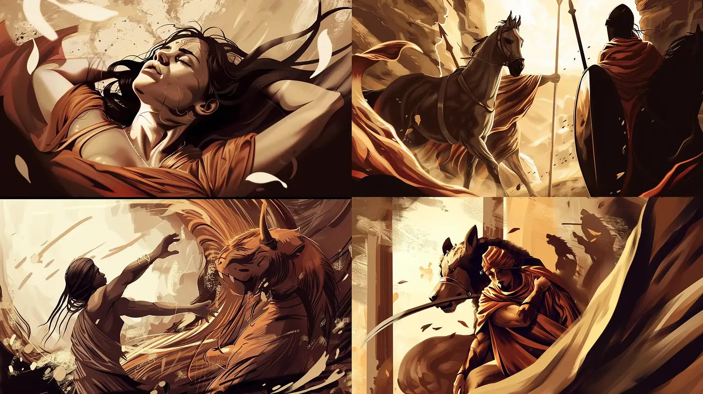 Dynamic Sepia-Toned Illustrative Saga - Midjourney sref style