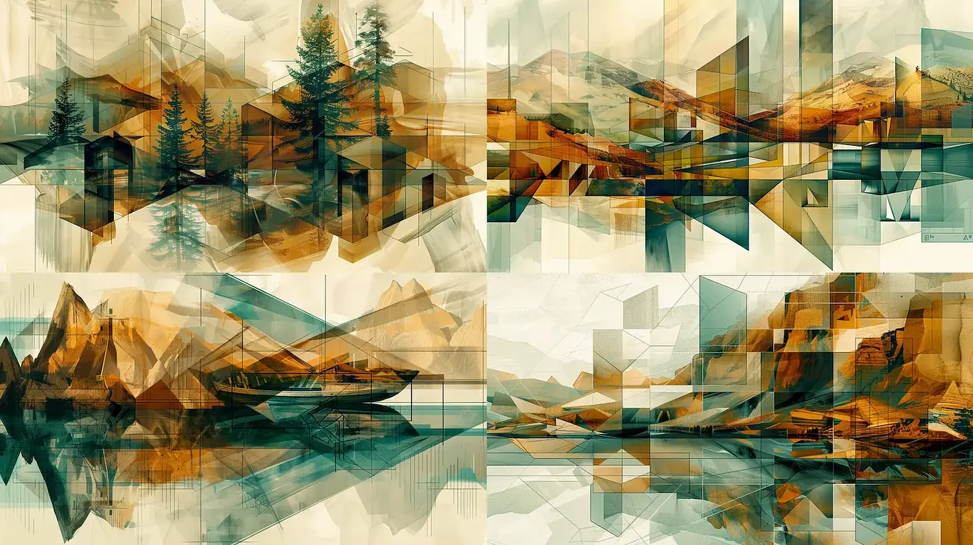 Dynamic Geometric Landscapes with Warm Tones - Midjourney sref style