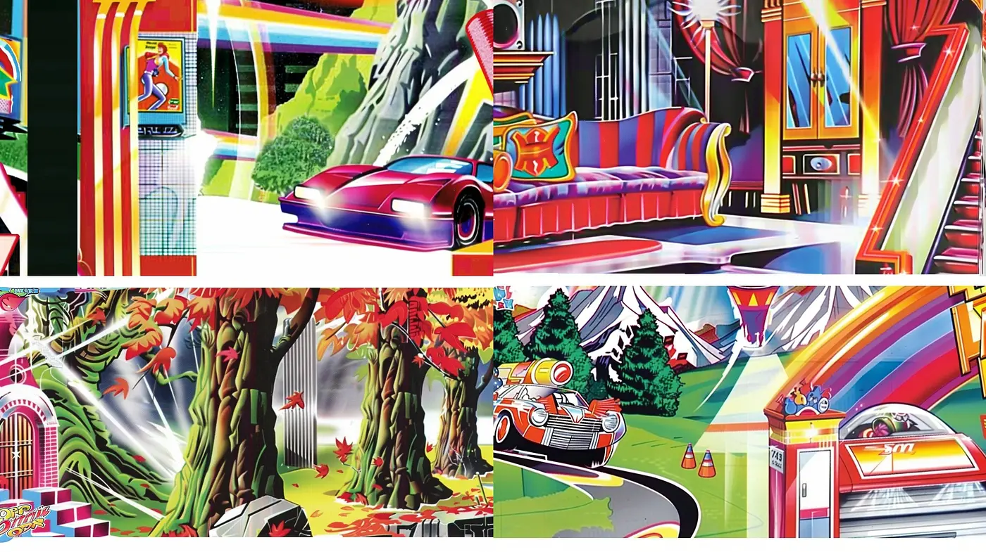 Vibrant Retro-Futuristic Fusion with Neon Highlights and Lush Scenery - Midjourney sref style