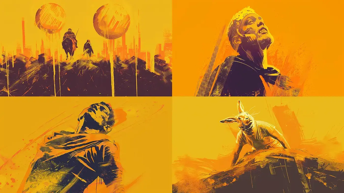 Dynamic and evocative visual narrative with bold color contrasts - Midjourney sref style