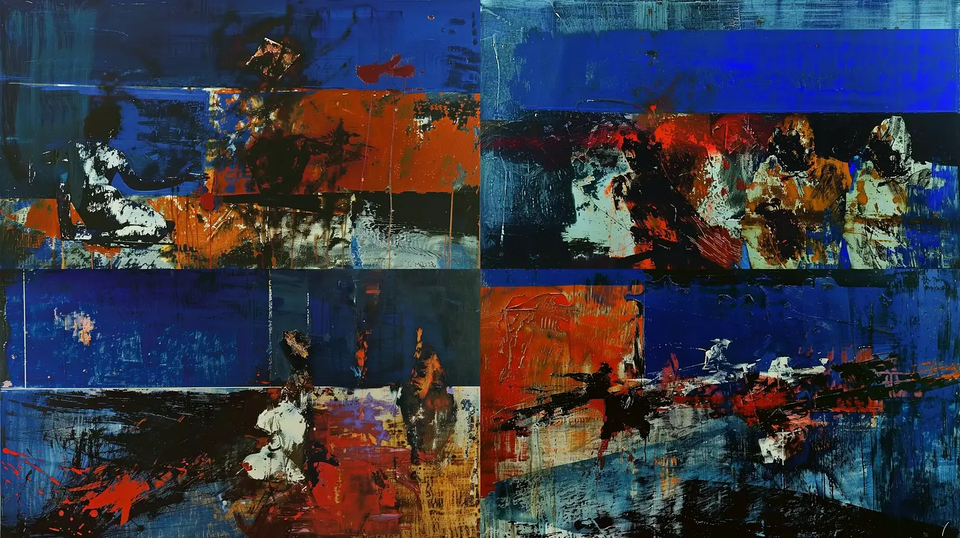 Abstract Expressionist Resonance in Rich Blues and Rusts - Midjourney sref style