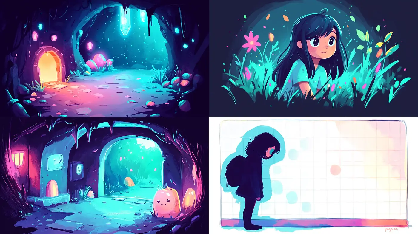 Enchanted Whimsy: A Tale of Luminous Dreamscape Illustrations - Midjourney sref style