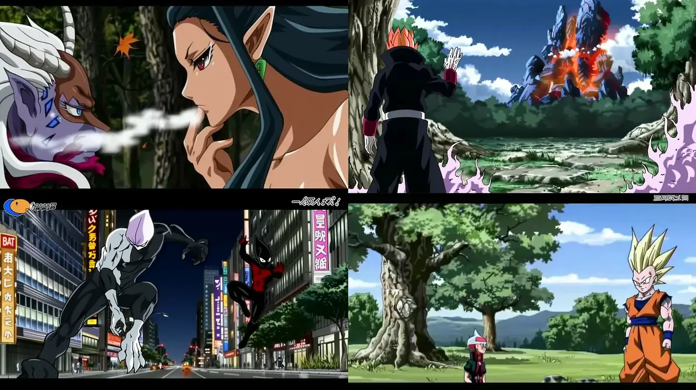 Dynamic and Energetic Anime Style with Urban and Natural Elements - Midjourney sref style
