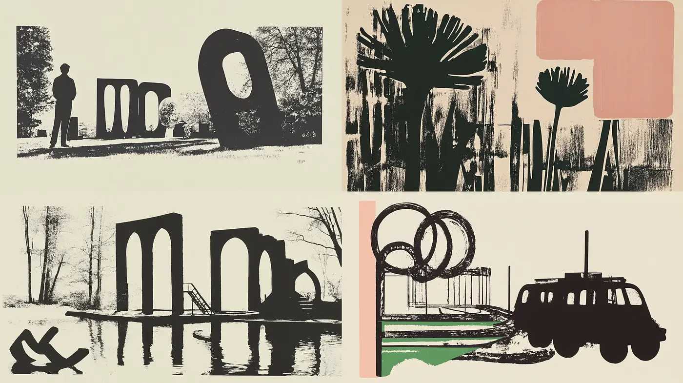 Abstract Silhouette Harmony with Sepia and Monochrome Palette - Midjourney sref style