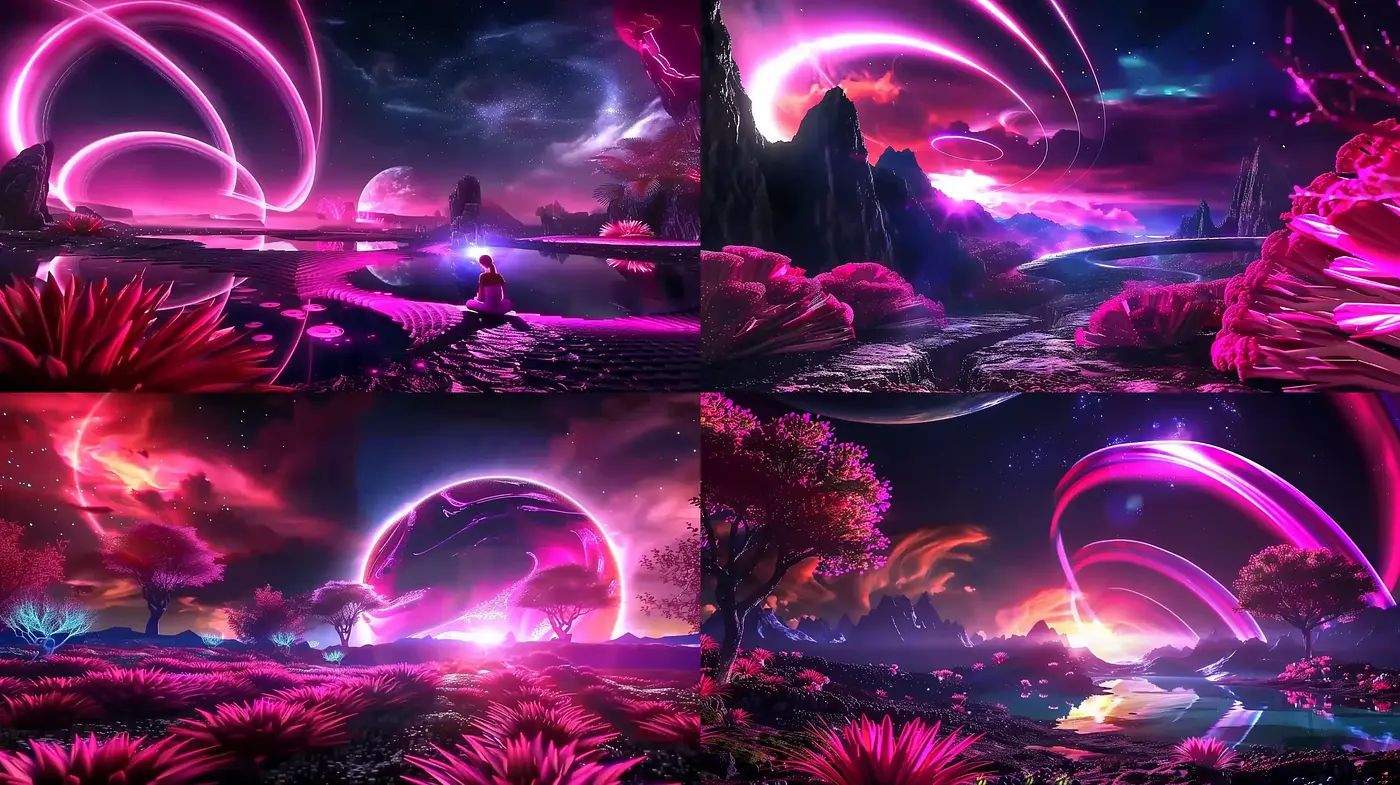 Ethereal Neon Landscapes: A Synthesis of Futurism and Fantasy - Midjourney sref style