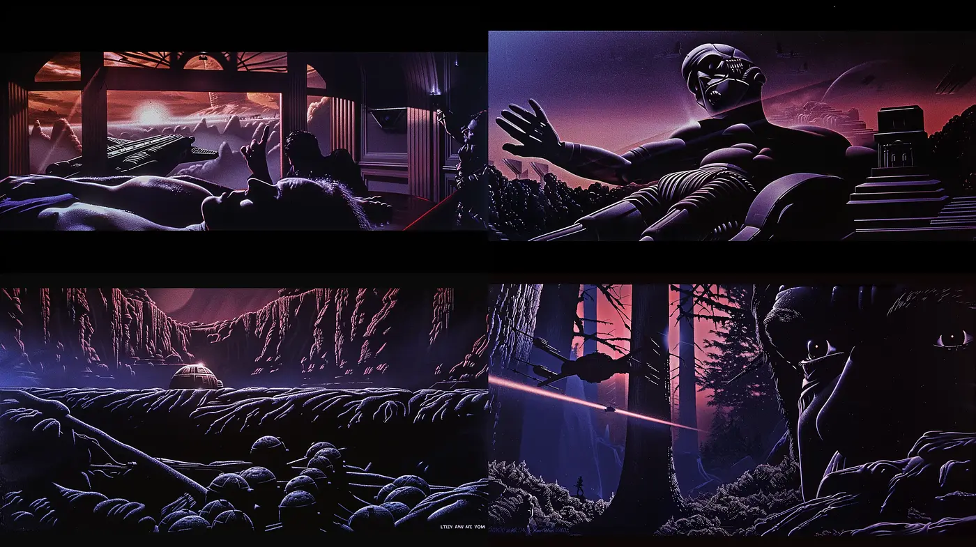 Synthetic Dusk: Cohesive Elements in a Cinematic Digital Landscape - Midjourney sref style