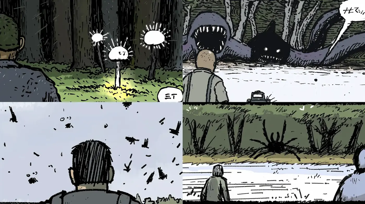Surreal and Atmospheric Comic Style with Dark Themes - Midjourney sref style