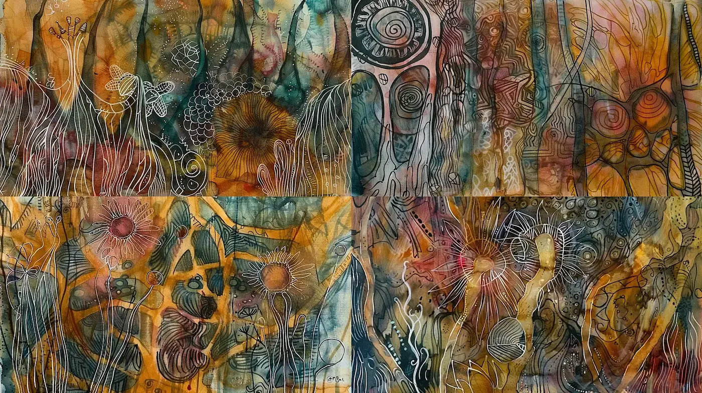 Organic Abstract Textures with Earthy Tones and Fluid Movement - Midjourney sref style