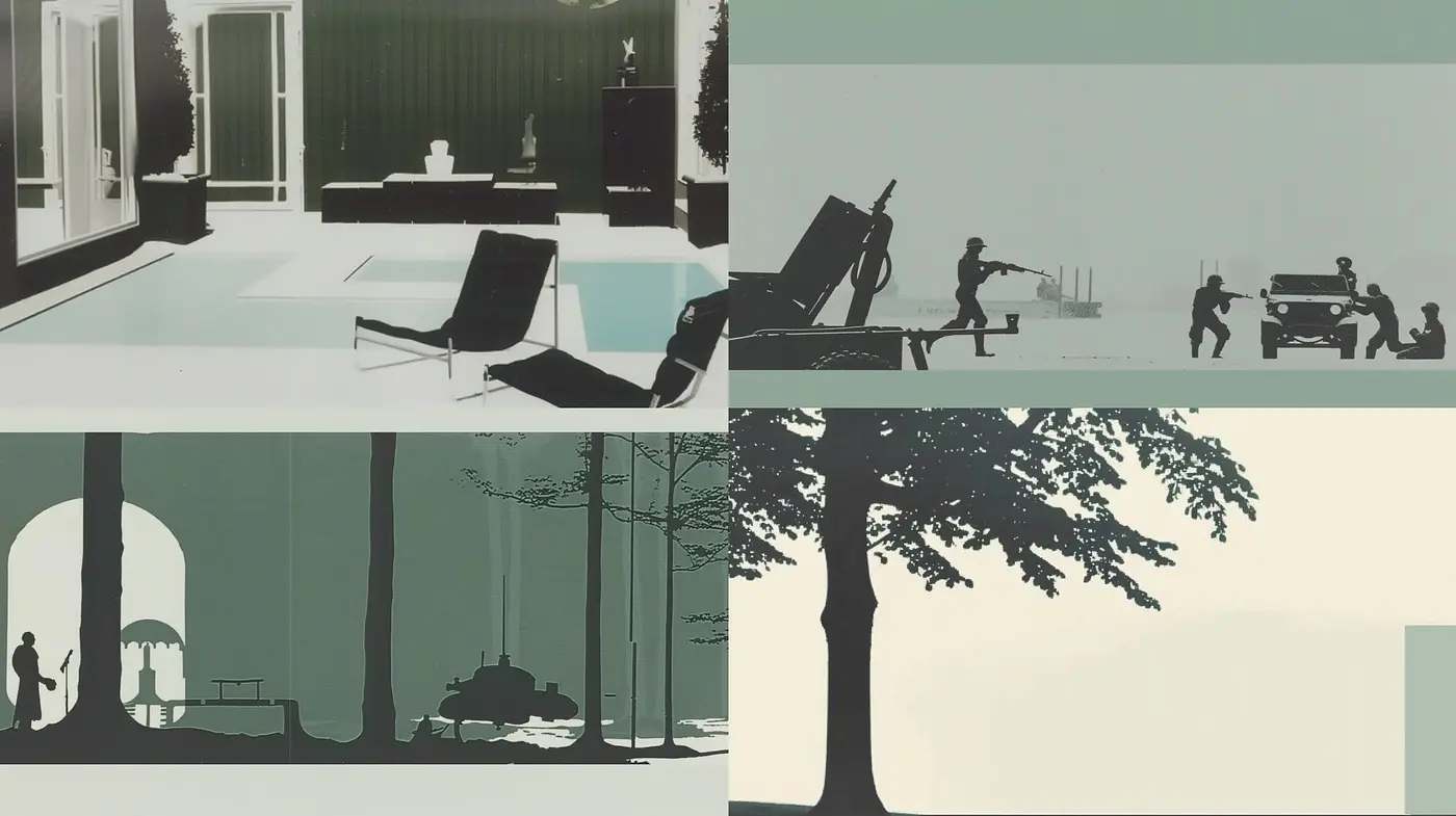Silhouetted Figures and Minimalism in Monochromatic Sepia Tones - Midjourney sref style