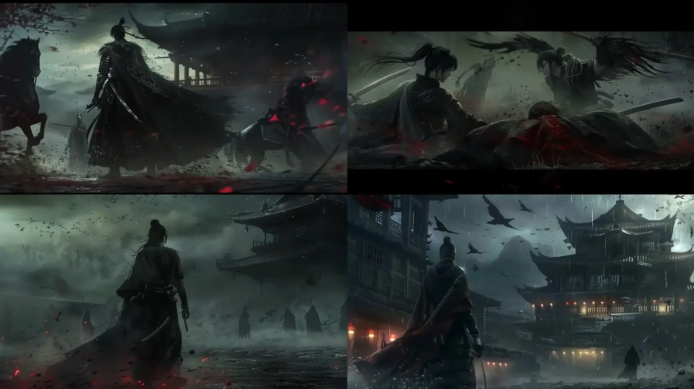 Ethereal Monochromatic Dreamscape with Crimson Accents - Midjourney sref style