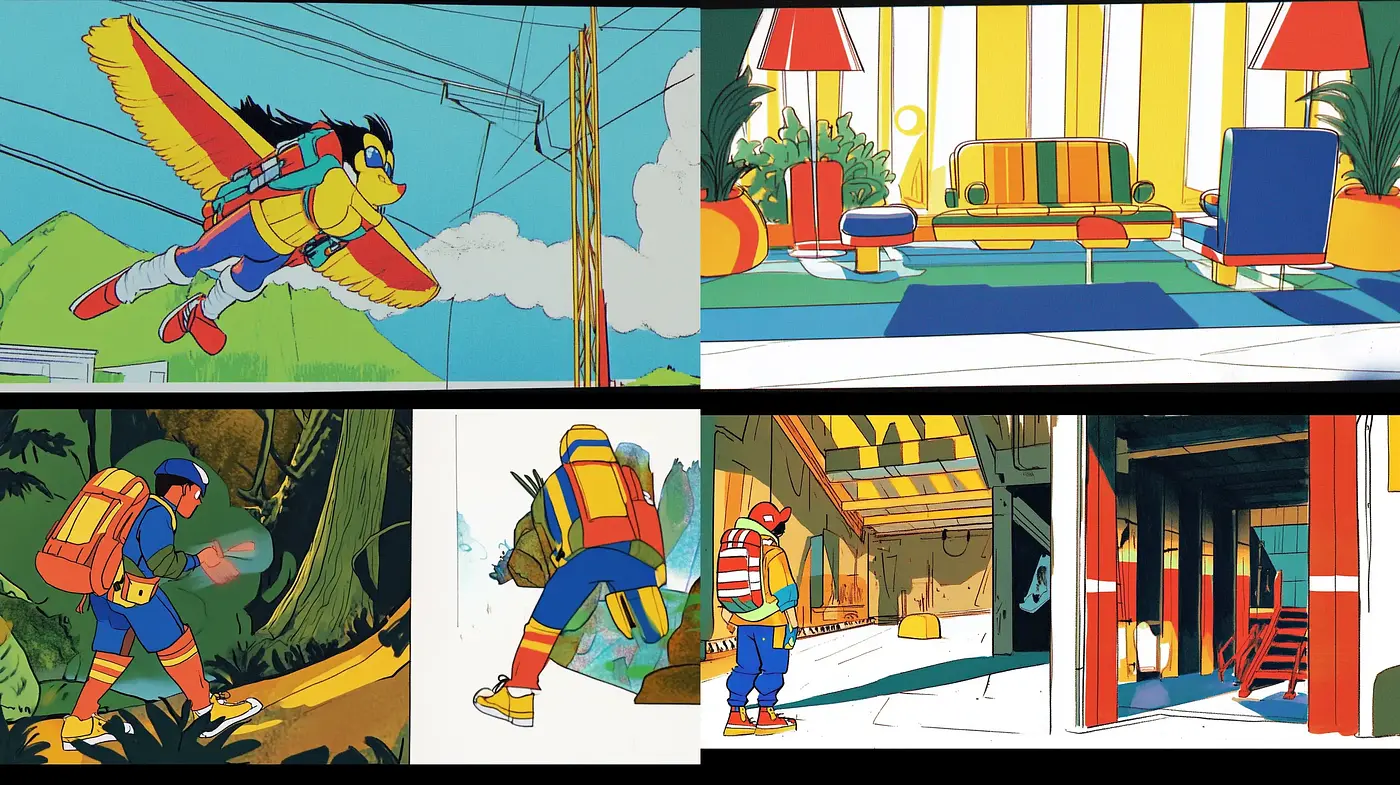 Vibrant Modernist Graphic Illustrations with a Saturated Palette - Midjourney sref style