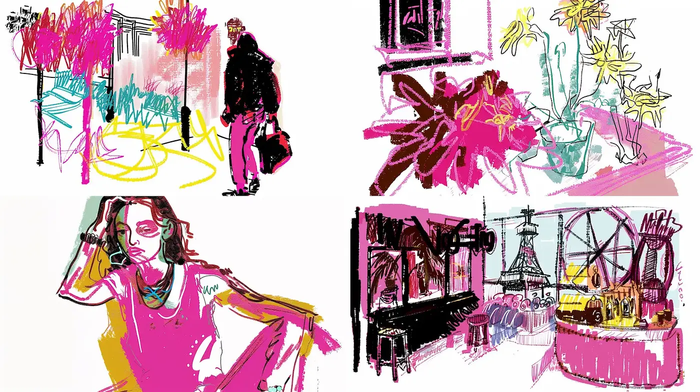 Vibrant and Expressive Illustrative Style with Urban Influences - Midjourney sref style