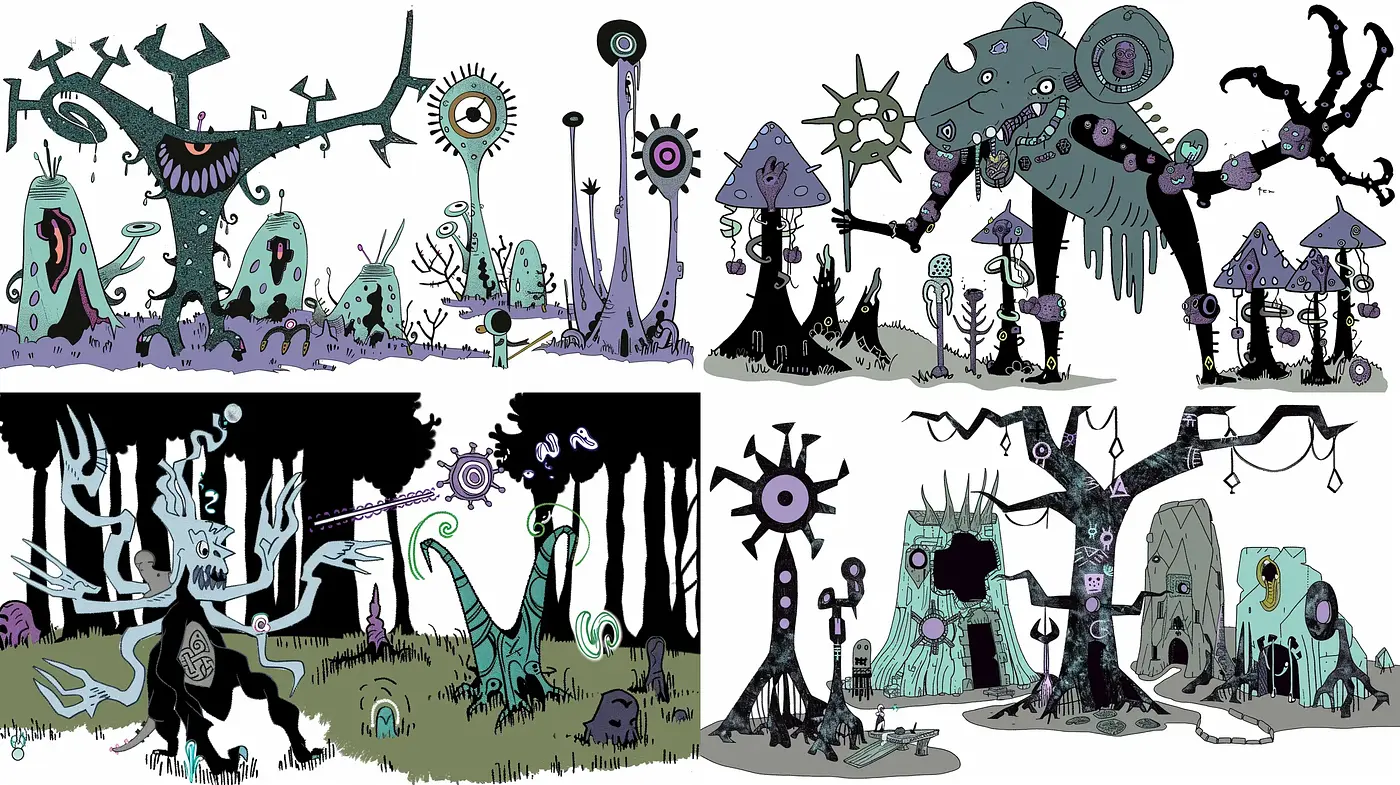 Whimsical Fantasy Ecosystem with Surrealist Undertones - Midjourney sref style