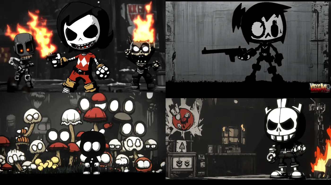 Monochrome Cartoon Vigor: A Fusion of Dark Humor and Expressive Inkwork - Midjourney sref style