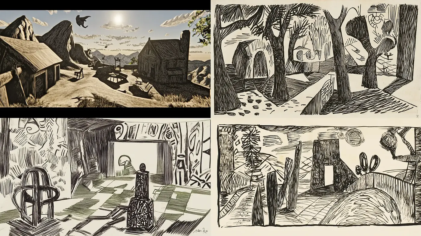 Monochrome Dreamscape: An Homage to Expressionist Woodcut Artistry - Midjourney sref style