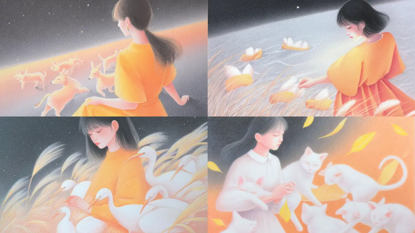 Dreamy and ethereal illustrations with whimsical elements - Midjourney sref style