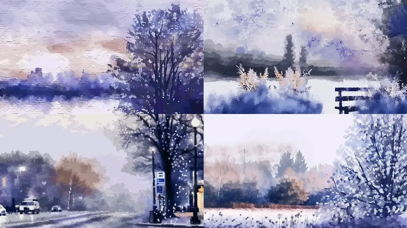 Serene and Dreamy Watercolor Landscapes with a Mystical Atmosphere - Midjourney sref style