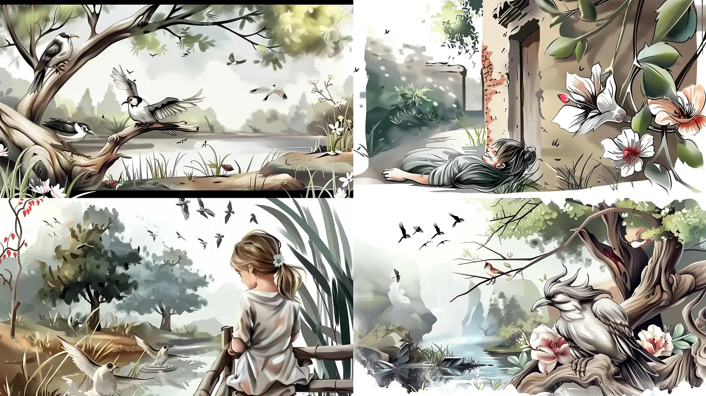 Tranquil Nature-Inspired Digital Art - Midjourney sref style
