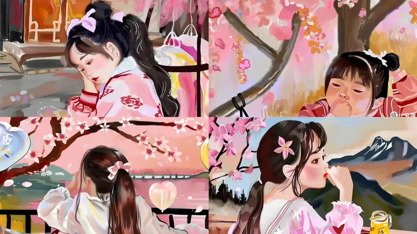 Serene and Whimsical Floral Harmony with Asian Influences - Midjourney sref style