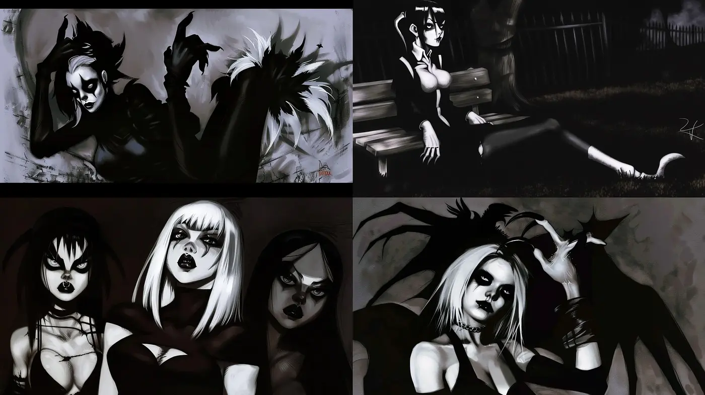 Gothic Noir Essence with Monochrome Stylization - Midjourney sref style