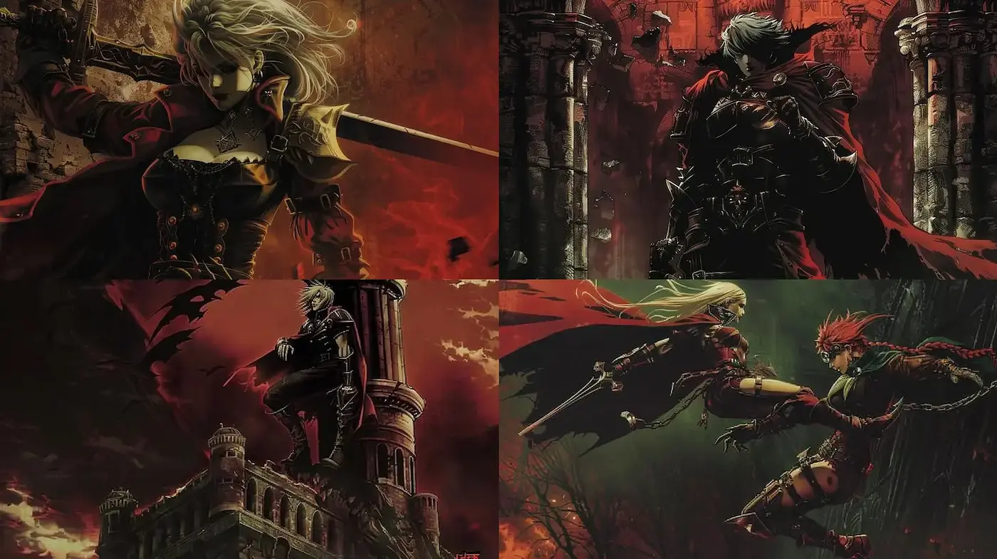 Dark Fantasy with Gothic Elements and High Contrast - Midjourney sref style