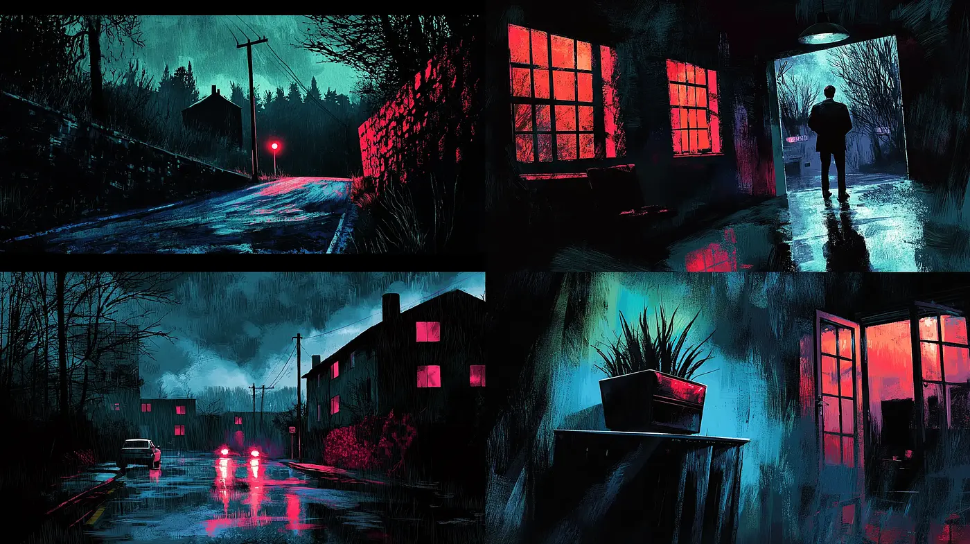 Nocturnal Hues and Suspenseful Ambience - Midjourney sref style