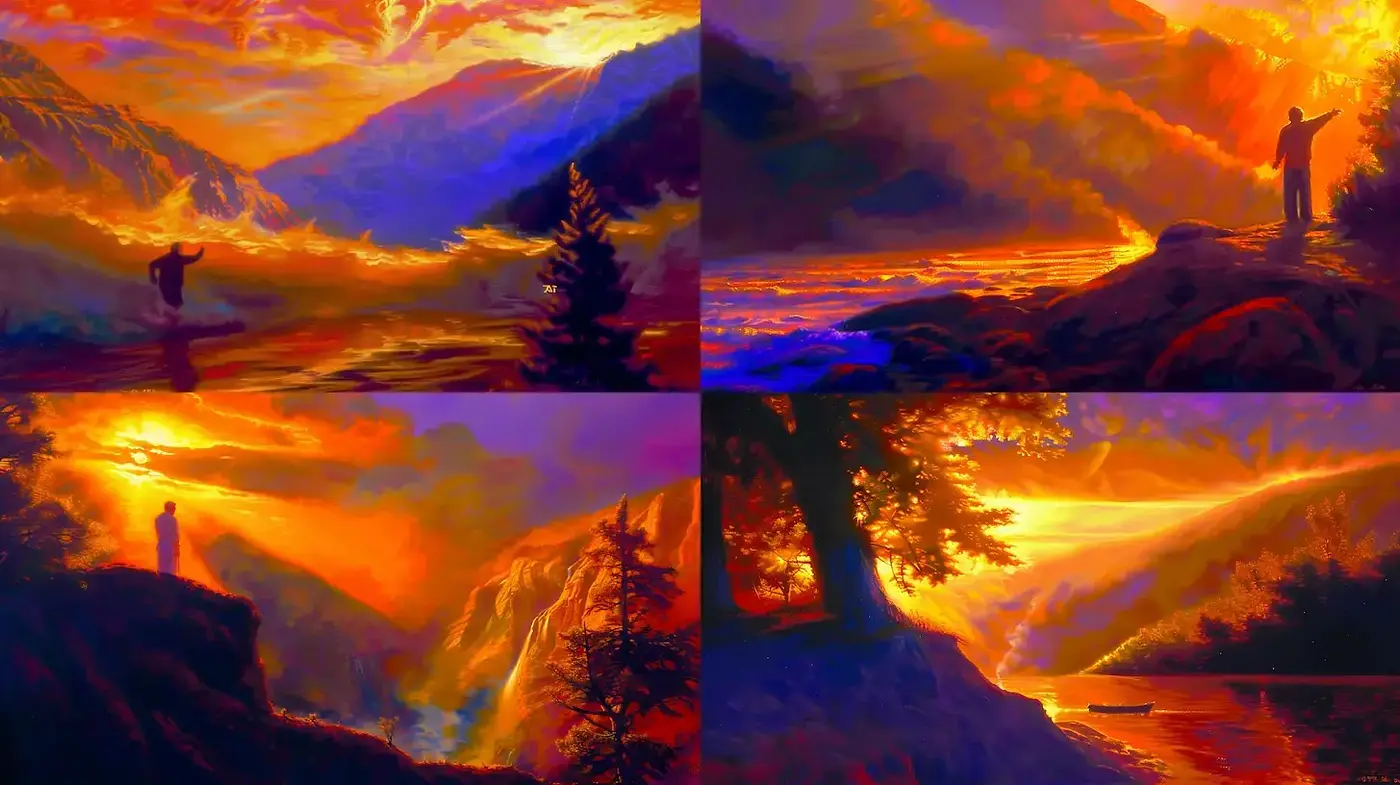 Vibrant and Atmospheric Landscape with Majestic Light Dynamics - Midjourney sref style
