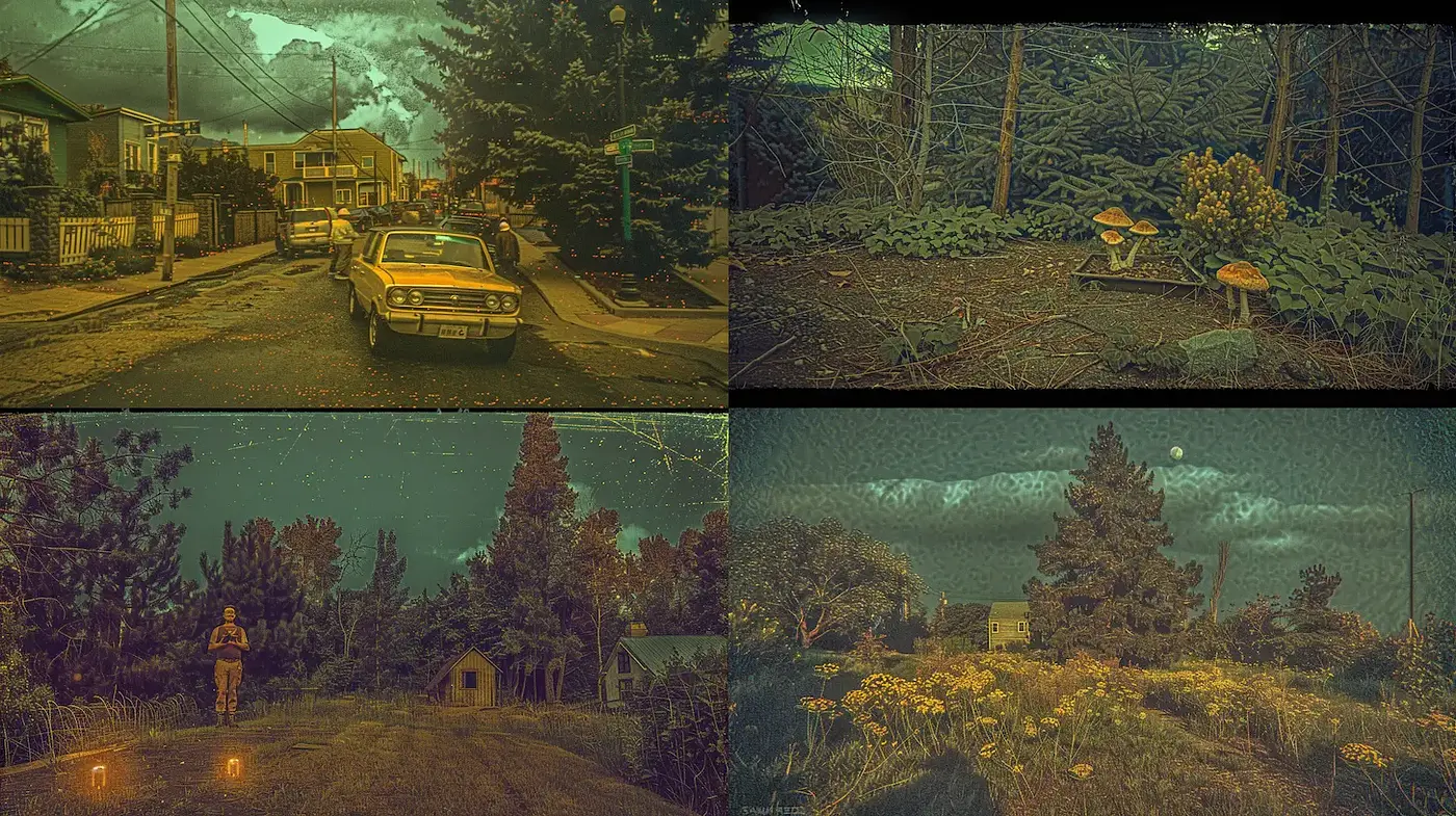 Nostalgic and Surreal Vintage Landscapes with a Touch of Mystery - Midjourney sref style