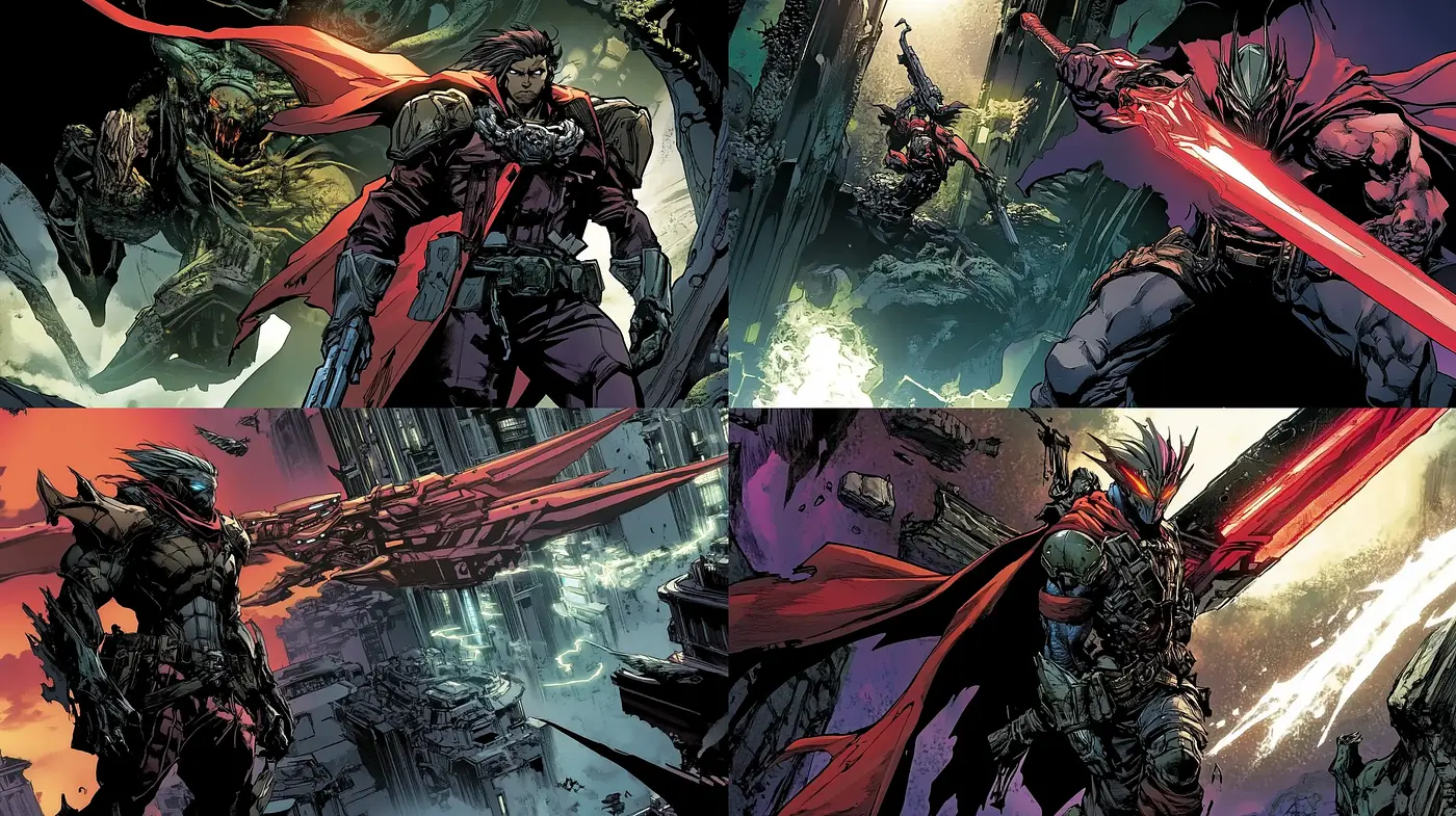 Dynamic Sci-Fi Action with a Comic Book Aesthetic - Midjourney sref style