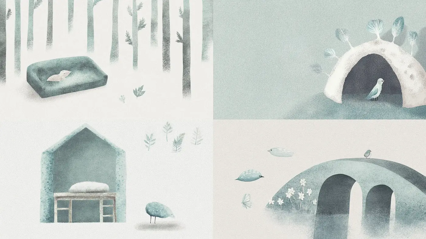 Serene Pastel Dreamscape Illustrations - Midjourney sref style