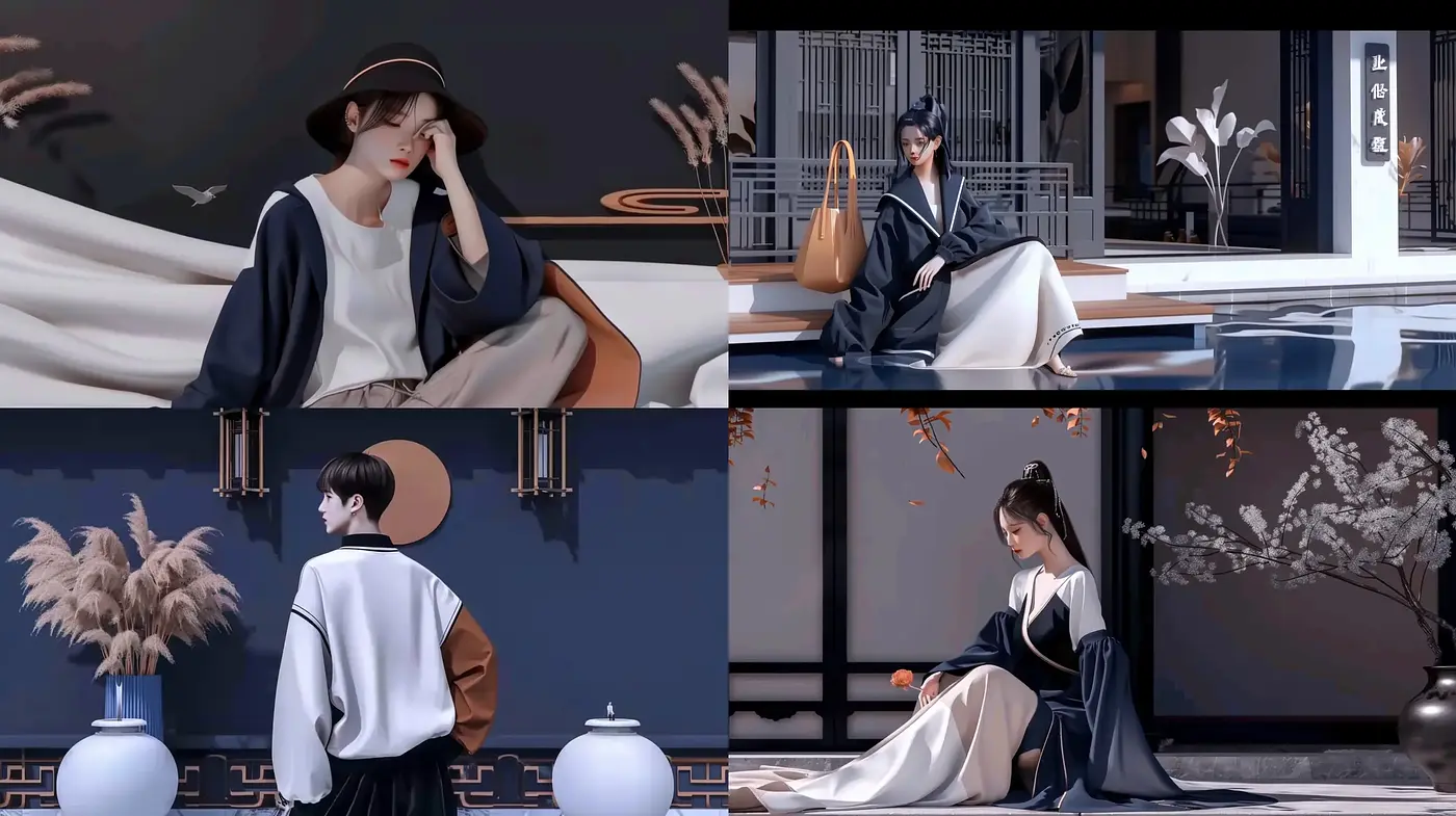 Serene Elegance in Monochrome: A Contemporary Digital Interpretation of Traditional East Asian Aesthetics - Midjourney sref style