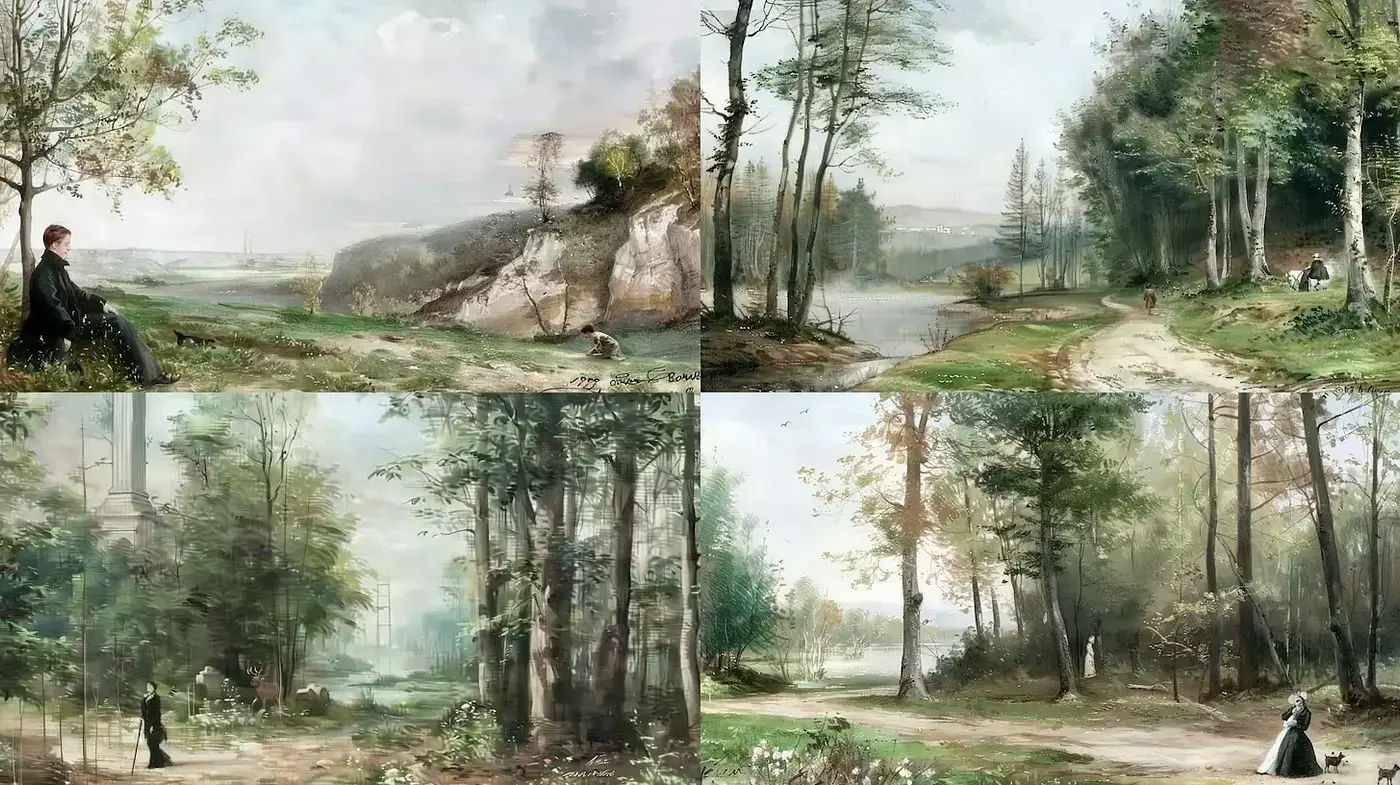 Serene Landscapes Evoking Nature's Tranquility and Nostalgia - Midjourney sref style