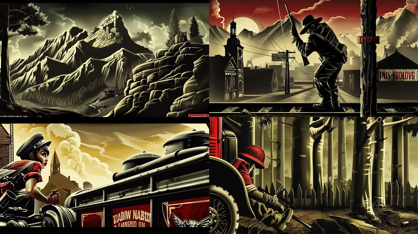 Dieselpunk Dreamscape: A Fusion of Mechanical Might and Stylized Scenery - Midjourney sref style